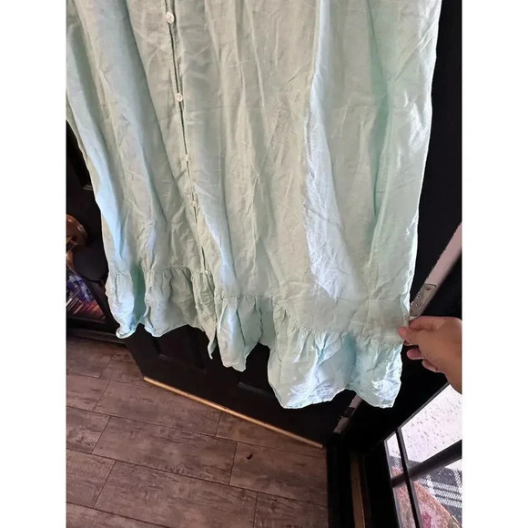 J. Crew Women's Blue linen Beachwear Button Front ruffle Dress Size Large - Picture 6 of 7